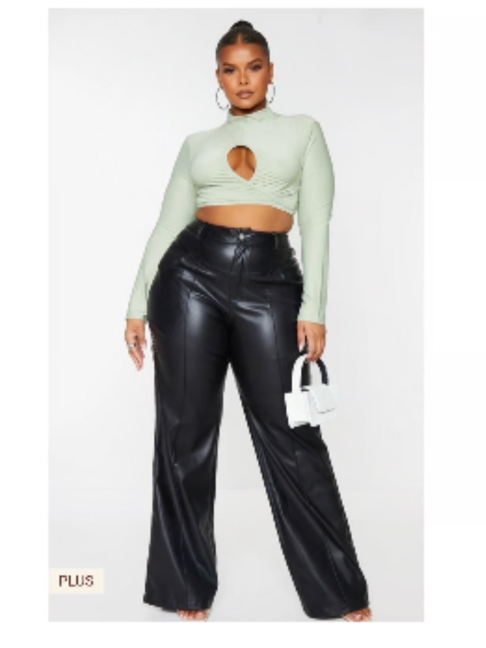 PrettyLittleThing Plus Black Faux Leather Wide Leg Trousers- NWT- US 18
